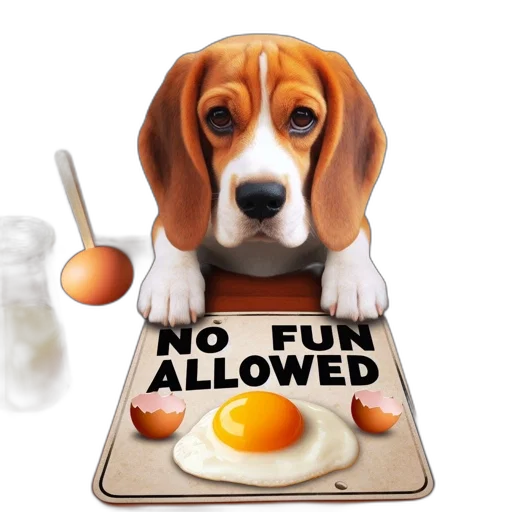 food, 3d render, beagle, dog, thoughtful, expression, sits, wooden transparent PNG cut-out