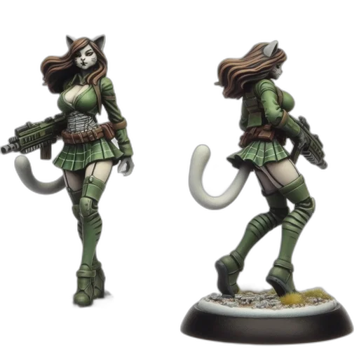 concept art, fantasy art, 3d render, miniature, figurine, detailed, anthropomorphic, cat-human transparent PNG cut-out