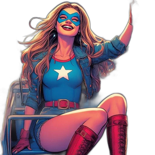 comic book art, concept art, cartoon, young, woman, blue, outfit, star-emblazoned transparent PNG cut-out