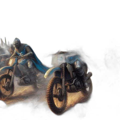 car, concept art, fantasy art, comic book art, watercolor, fog, blue, medieval transparent PNG cut-out