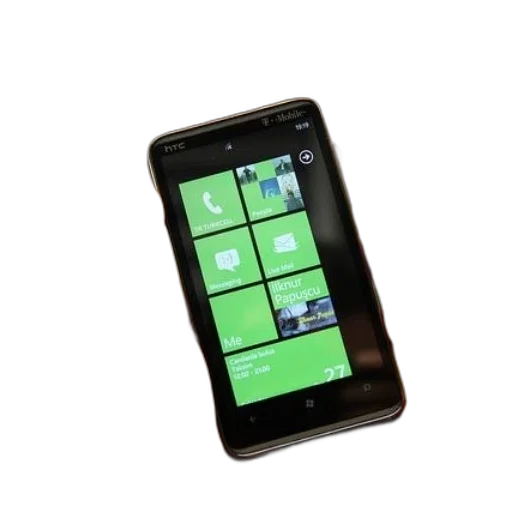 hand, holds, htc, smartphone, green-themed, windows, phone, interface transparent PNG cut-out