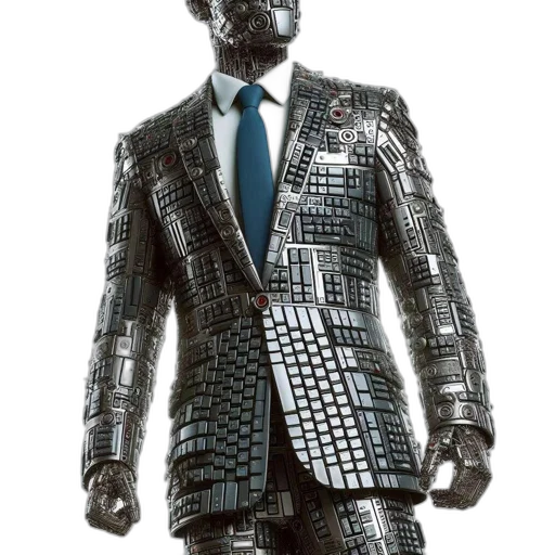 jacket, robot, 3d render, cyberpunk, concept art, anthropomorphic, being, composed transparent PNG cut-out