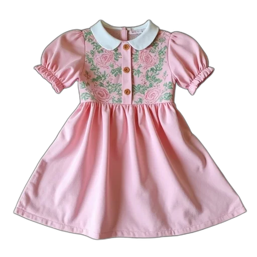 dress, pink, floral, pattern, green, leaf, design, front transparent PNG cut-out