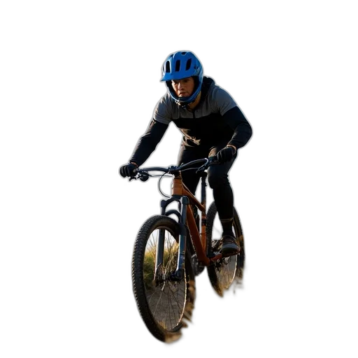 3d render, person, riding, mountain, bike, trail, grass, rocks transparent PNG cut-out