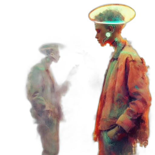 hat, jacket, face, staff, concept art, watercolor, photorealistic, oil painting transparent PNG cut-out
