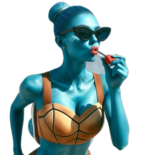 jewelry, 3d render, concept art, cyberpunk, comic book art, blue, neon, woman transparent PNG cut-out