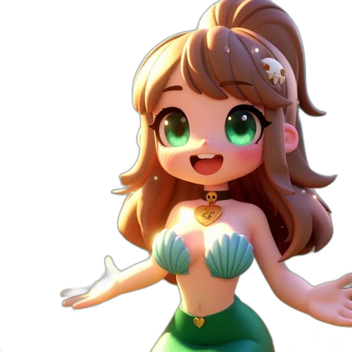 dress, crown, creature, pixel art, 3d render, concept art, fantasy art, underwater transparent PNG cut-out