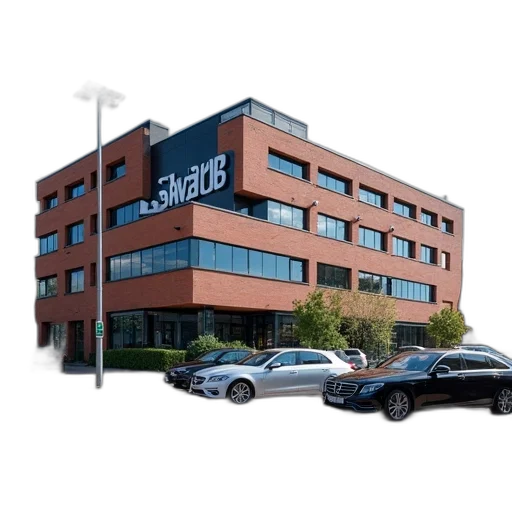 building, 3d render, photorealistic, modern, brick, blue, sky, clouds transparent PNG cut-out