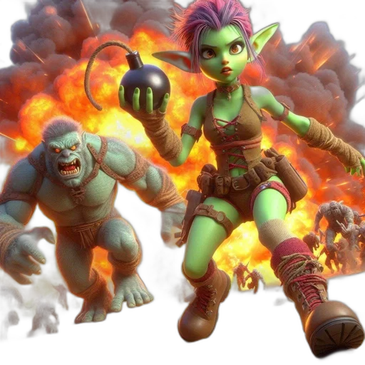 concept art, 3d render, fantasy art, fire, green, large, blue, creature transparent PNG cut-out