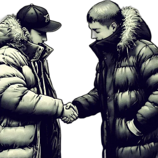jacket, photorealistic, concept art, two, people, clad, winter, wear transparent PNG cut-out