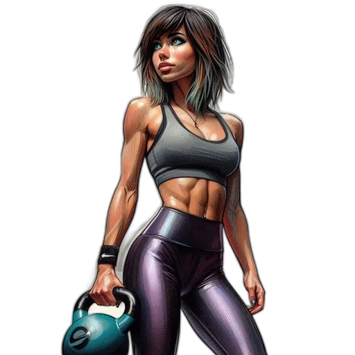 comic book art, concept art, fantasy art, photorealistic, digitized, female, gym-goer, holding transparent PNG cut-out