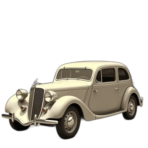 car, 3d render, photorealistic, concept art, vintage, rounded, body, prominent transparent PNG cut-out