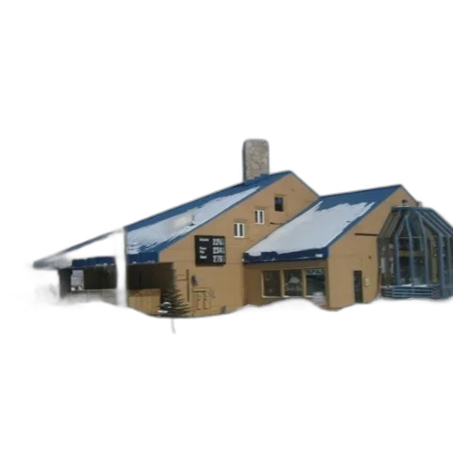 building, 3d render, concept art, photorealistic, snow-covered, blue, roof, sign transparent PNG cut-out
