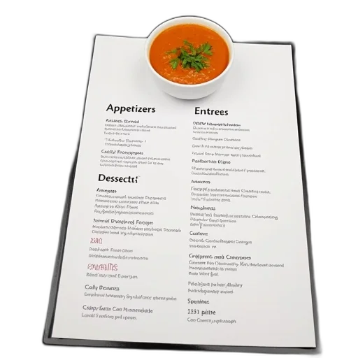 food, menu, variety, dishes, listed, including, appetizers, entrees transparent PNG cut-out