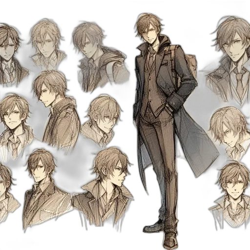 jacket, concept art, anime, fantasy art, watercolor, dark, earth tones, monochrome transparent PNG cut-out