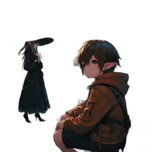 jacket, weapon, staff, hat, concept art, pixel art, anime, fantasy art transparent PNG cut-out