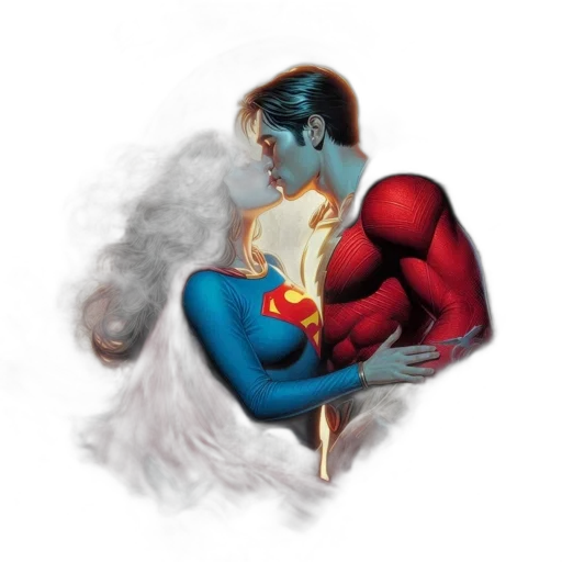 comic book art, concept art, fantasy art, pixel art, superman, supergirl, share, romantic transparent PNG cut-out