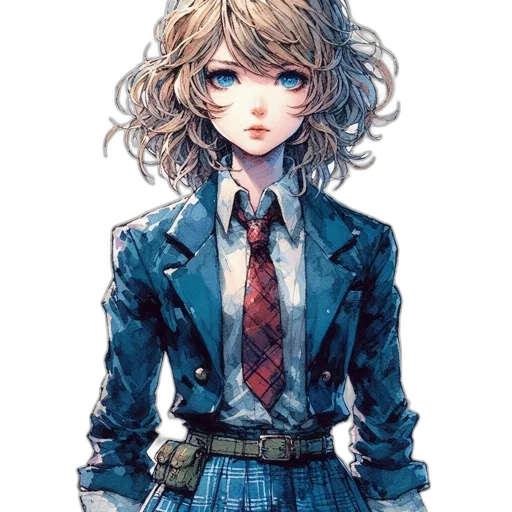 staff, jacket, dress, face, watercolor, concept art, pixel art, anime transparent PNG cut-out