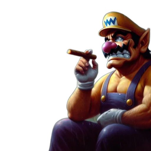 weapon, concept art, pixel art, photorealistic, 3d render, mario, darker, intense transparent PNG cut-out