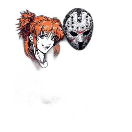 mask, jewelry, anime, concept art, cartoon, comic book art, two, contrasting transparent PNG cut-out