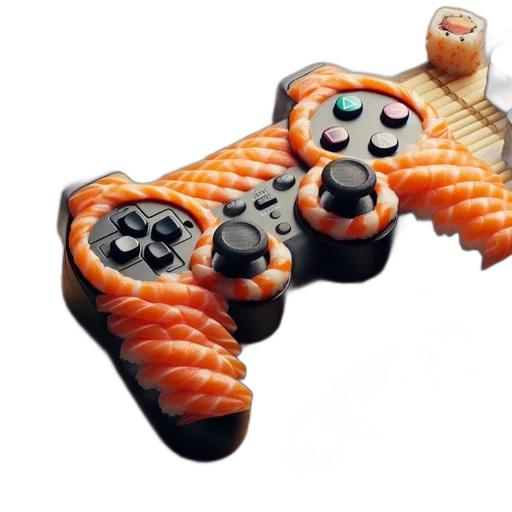 food, weapon, jewelry, 3d render, photorealistic, sushi-themed, playstation, controller transparent PNG cut-out