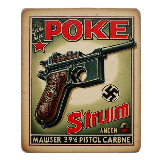 weapon, vintage, poster, displays, mauser, 39p, pistol, against transparent PNG cut-out
