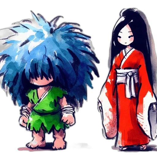 hair, concept art, anime, fantasy art, watercolor, blue, monochrome, green transparent PNG cut-out
