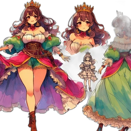 crown, dress, concept art, fantasy art, pixel art, anime, colorful, pastel transparent PNG cut-out