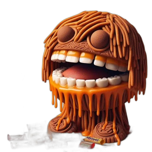 creature, food, mask, hair, 3d render, concept art, candy, sculpture transparent PNG cut-out