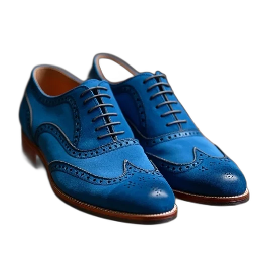 shoes, photorealistic, 3d render, blue, photo, sued, brogue, shoe transparent PNG cut-out