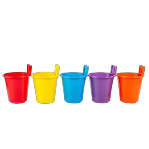 3d render, neon, colorful, set, plastic, cups, arranged, row transparent PNG cut-out