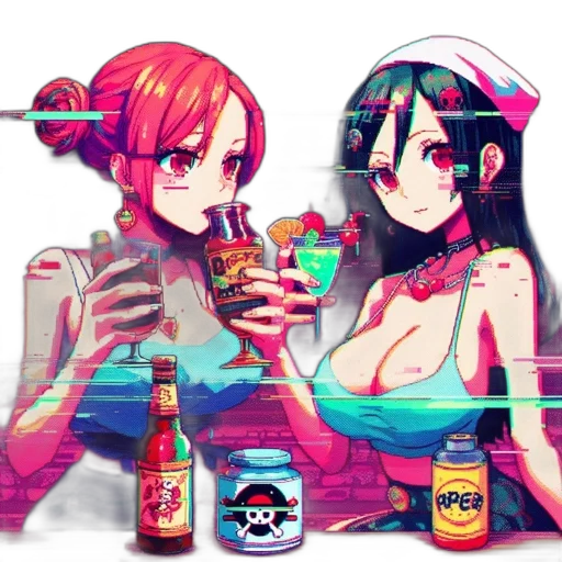 food, robot, bottle, cyberpunk, vaporwave, pixel art, anime, neon lights transparent PNG cut-out