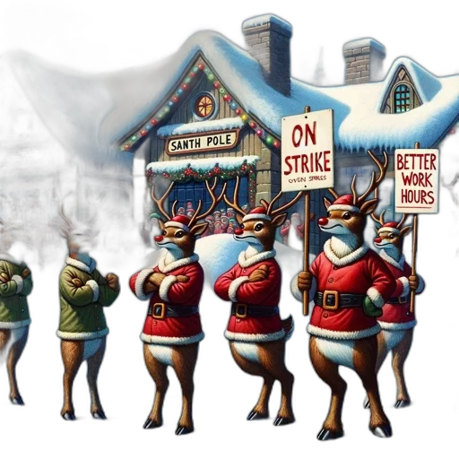 concept art, 3d render, photorealistic, city street, reindeer, wearing, santa, outfits transparent PNG cut-out