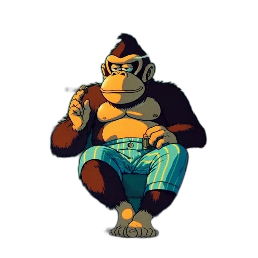 animal, concept art, pixel art, cartoon, 3d render, relaxed, gorilla, sits transparent PNG cut-out