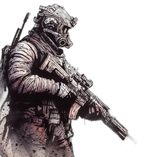 weapon, concept art, comic book art, fantasy art, watercolor, armored, soldier, dirty transparent PNG cut-out