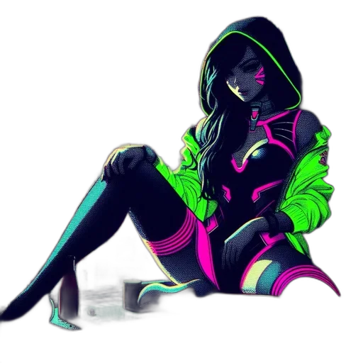 jacket, robot, shoes, cyberpunk, concept art, pixel art, fantasy art, neon lights transparent PNG cut-out