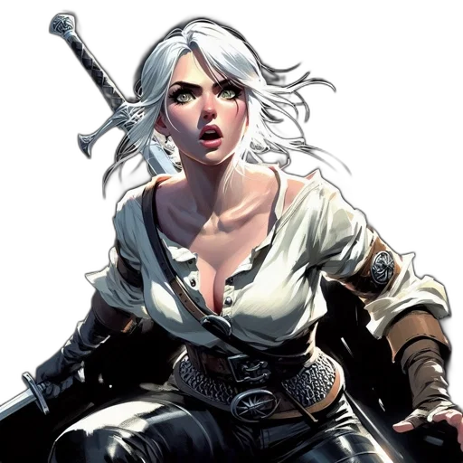 sword, weapon, comic book art, fantasy art, concept art, pixel art, monochrome, determined transparent PNG cut-out
