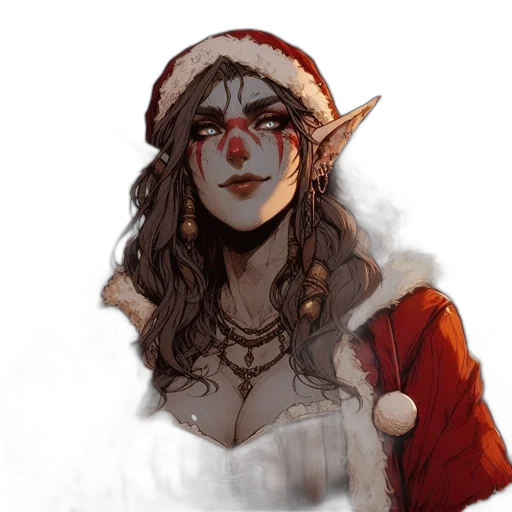 fantasy art, concept art, watercolor, pixel art, red, female, character, elf-like transparent PNG cut-out