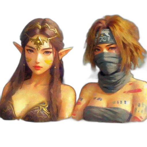 mask, fantasy art, concept art, 3d render, photorealistic, two, fantastical, females transparent PNG cut-out