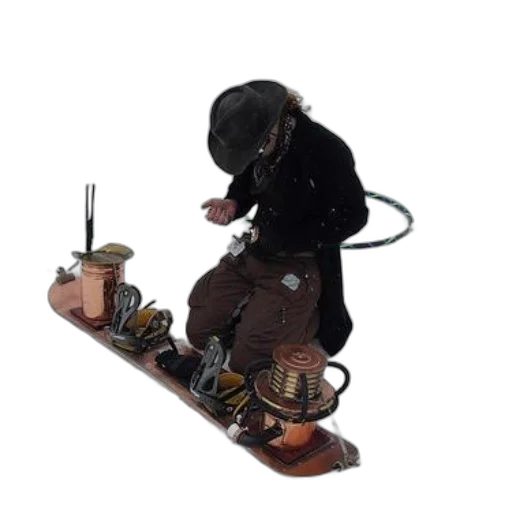 staff, robot, concept art, 3d render, cyberpunk, person, black, hat transparent PNG cut-out