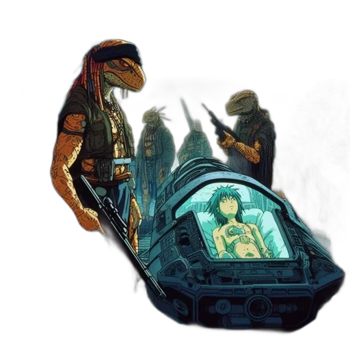 jacket, dragon, mask, creature, concept art, fantasy art, watercolor, comic book art transparent PNG cut-out