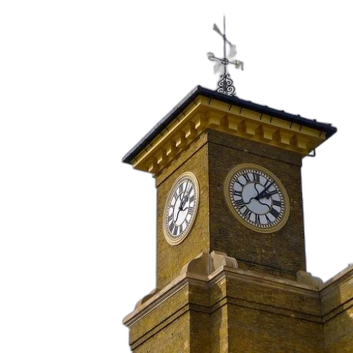 building, staff, crown, face, 3d render, photorealistic, city street, clock transparent PNG cut-out