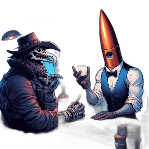 mask, hat, robot, jacket, concept art, cyberpunk, comic book art, pixel art transparent PNG cut-out