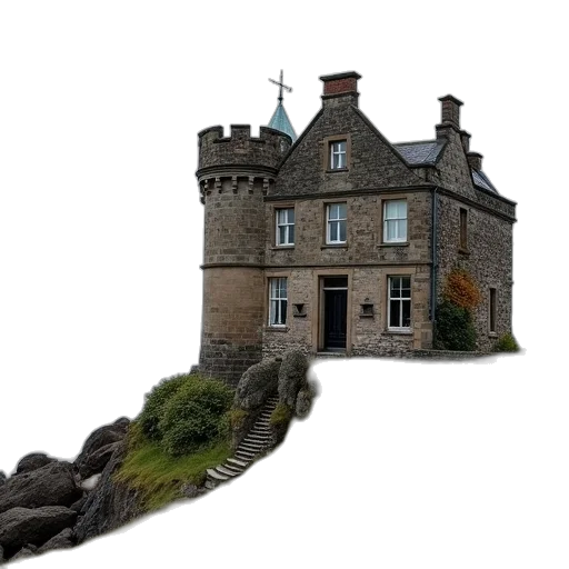 building, crown, staff, 3d render transparent PNG cut-out