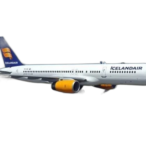 3d render, white, icelandair, airplane, yellow, engines, tarmac transparent PNG cut-out