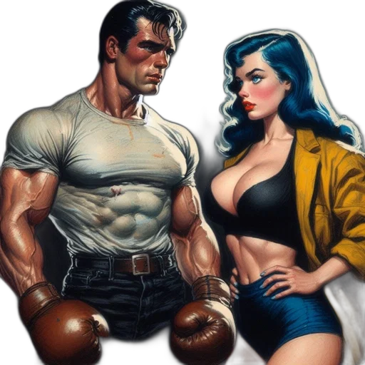 comic book art, concept art, fantasy art, photorealistic, muscular, man, white, t-shirt transparent PNG cut-out