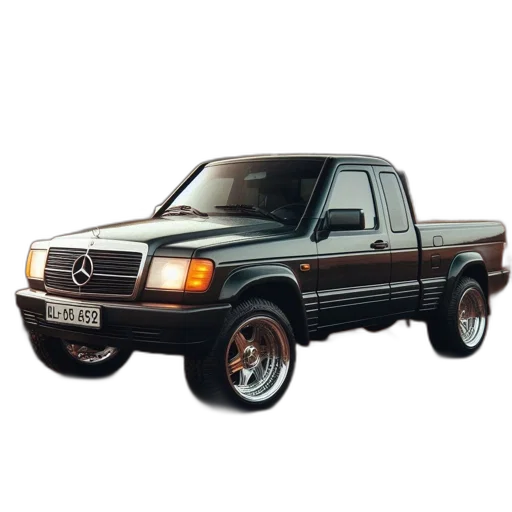 car, photorealistic, 3d render, black, mercedes-benz, pickup, truck, large transparent PNG cut-out