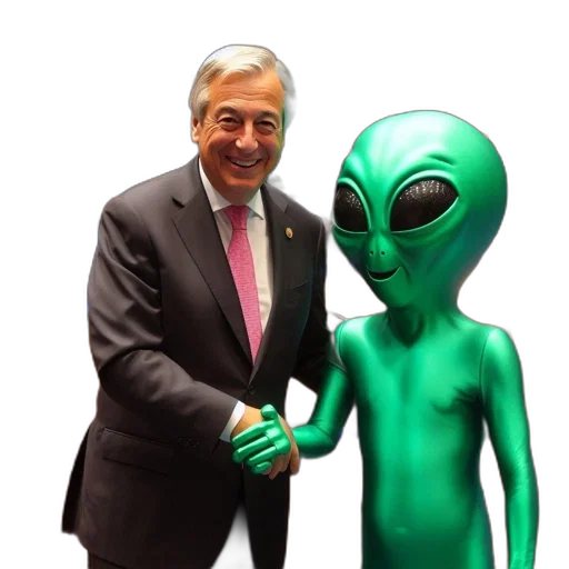 creature, robot, outer space, meeting, room, suited, man, shakes transparent PNG cut-out