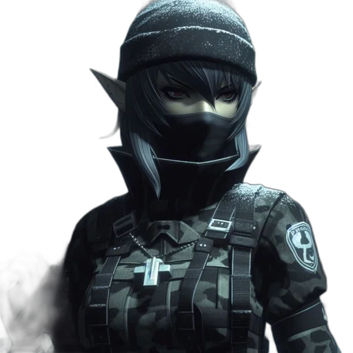 mask, staff, face, jacket, concept art, cyberpunk, 3d render, fantasy art transparent PNG cut-out