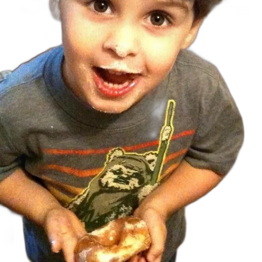 creature, photorealistic, young, boy, star, wars, shirt, eating transparent PNG cut-out